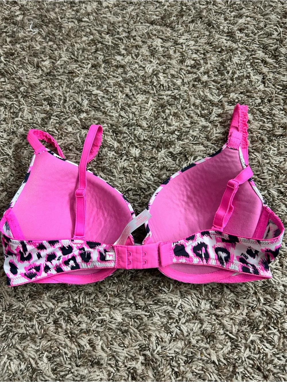 Pink Victoria's Secret Y2K Leopard Print T-Shirt Bra Sz 34C